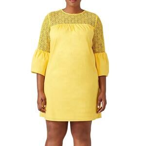 Draper James X ELOQUII Yellow Lace Yoke Shift Dress Bell Sleeve Womens 12